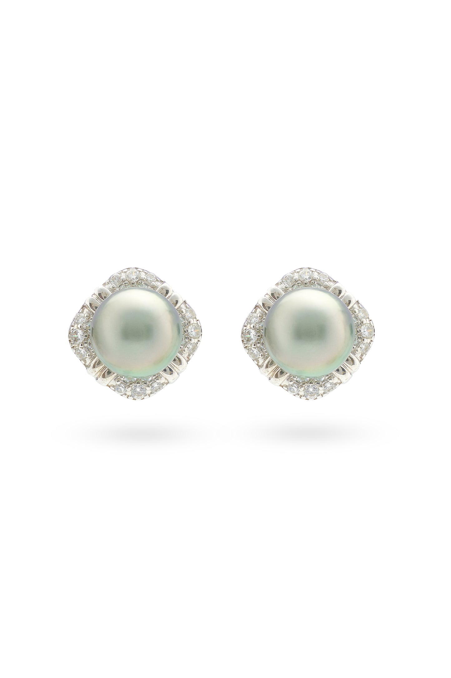 Cushion Pearl Studs with Crystal Surround